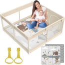 Fodoss Baby Playpen with Mat, Small Baby Play Pen(47x47inch), Playpen for Babies and Toddler (47×47inch Beige with mat) by TinyTreasures Baby Boutique