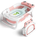 Baby Bathtub, Collapsible Newborn Bathtub for Infant to Toddler 0-24 Months with Soft Cushion and Thermometer,Portable Travel Newborn Tub with No-Slip Feet, Baby Shower Gifts,Pink by TinyTreasures Baby Boutique