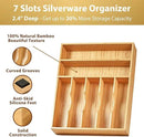 Umilife Kitchen Drawer Organizer, 12.5 Inch Silverware Utensil Tray Holder, Extra Deep, with Non-Slip Feet & Grooved Drawer Divider, 7 Slots Total Bamboo Wood Caddy for Flatware Cutlery Knives by CozyNest Decor