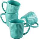 Ceramic Coffee Mugs 15 oz, Large Waffle Embossed Mug Set with Handle, Unique Coffee Cups for Latte, Cappuccino, Cocoa, Hot Tea, Mocha, Milk, Housewarming Wedding Present - Set of 4 (Turquoise) by CozyNest Decor