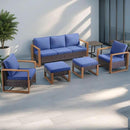Outdoor Wicker Patio Furniture Set - 4 Piece Patio Conversation Set with 2 Wicker Armrest Chairs,2 Rattan Ottoman, Sturdy Frame, Thick Cushions, Deep Seating(Brown/Blue) by CozyNest Decor