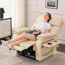 Dual Motor Power Lift Recliner Chair for Adult & Elderly, Infinite Position Lay Flat Lift Chair with Heat & Massage, Cup Holder, Lumbar Pillow, Wireless Charger, USB Ports, Leather (Beige) by CozyNest Decor