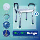 HEALTHLINE Adjustable Shower Bench with Arms – Lightweight Bath Seat with Padded Handles, Height 15"–20", White Plastic Seat with Drainage Holes, for Balance Assistance in Shower/Tub, 300 lb Capacity by TinyTreasures Baby Boutique