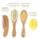 Baby Hair Brush and Comb Set (4-Piece) for Newborn - Wooden Baby Hairbrush Set，A Beechwood Brush, Baby Airbag Brush, Beech Handle Brush, and Prevent Cradle Cap Silicone Brush - Ideal Registry Gift by TinyTreasures Baby Boutique
