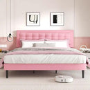King Size Bed Frame with Headboard, Platform Bed Frame with Velvet Upholstered Button Tufted Headboard, Wood Slats Support, No Box Spring Needed, Mattress Foundation, Easy Assembly, Pink by CozyNest Decor
