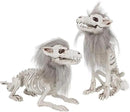 DR.DUDU 2 Pack Halloween Skeleton Wolf Decorations, Life Size Animals Skeletons Poseable Halloween Decor Plastic Bones with Hair Wolf Skull Figurines for Table Yard Lawn Party Props Décor by CozyNest Decor