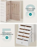 SONGMICS 6 Tier Jewelry Box, Jewelry Storage Organizer with 5 Drawers, Large Storage Capacity, with Mirror, Lockable, Jewelry Case, Gift for Loved Ones, For Watches, White UJBC152W01 by TinyTreasures Baby Boutique