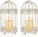 NUPTIO Candle Holders for Pillar Candles: 2 Set of 7.7 inch H Antique White Bird Cages Lantern Wedding Centerpiece Small Metal Hanging Pillars Holder for Bridal Shower Party Table Decorations by CozyNest Decor
