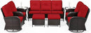 Joyside 9 Piece Patio Furniture Set, Outdoor Wicker Conversation Sets with Swivel Rocker Chairs and Sofa, Thick Cushion, Rattan Patio Sectional for Porch, Deck Use (Brown/Red, 9 PCS) by GreenHaven Gardens