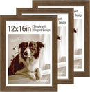 12x16 Picture Frame 3 pk, Brown Woodgrain, HD Tempered Glass, Wall Gallery Frame by CozyNest Decor