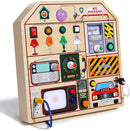 JAUNTY Montessori Wooden Busy Board for Toddlers 3 4 5 Years Old, Wooden Sensory Toddler Toys with LED Light Switches, TV Radio Telegram and Car Driving, Travel Toys Birthday for Boys Girls by TinyTreasures Baby Boutique