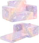 Toddler Chair Kids Couch, 2-in-1 Toddler Soft Sherpa Couch Fold Out Armchair with Removable Cover, Convertible Reading Chair Toddler Sofa for Kids, Glow in The Dark Purple Horse by CozyNest Decor