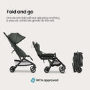 Mompush Velo Lightweight Travel Stroller – One-Hand Fold, Ultra-Compact & Airplane Friendly, Lie-Flat Recline Seat (from Birth to 50 lbs), Includes Cup Holder, Shoulder Strap, and Leather Bumper Bar by TinyTreasures Baby Boutique