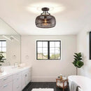 WUZUPS Chandelier Rustic Farmhouse Industrial Round Semi-flushmount Ceiling LED Light Fixture with Later-Cut Openwork Drum Shade, H 11.8" x W 13.4", Oil Rubbed Bronze by CozyNest Decor