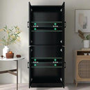 Black Rattan Kitchen Pantry, 71" Tall Storage Cabinet with Doors, Boho Hutch for Dining Room by CozyNest Decor