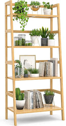 Homykic Bamboo Bookshelf 4-Tier Ladder Shelf, 49.2” Freestanding Open Bookcase Book Shelf Bathroom Storage Shelf Unit Plant Stand for Small Space, Bedroom, Living Room, Home Office, Natural by CozyNest Decor