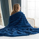 Cozy Bliss Faux Fur Throw Blanket for Couch, Cozy Warm Plush Striped Blanket for Sofa Bedroom Living Room,60 * 80 Inches Navy Blue by CozyNest Decor
