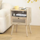 AWASEN Nightstand with Charging Station, Modern Bedside Table with Glass Decorative Drawer, Charging Night Stand Side Tables for Bedroom and Small Space, Rustic White Oak by CozyNest Decor