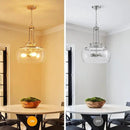 WUZUPS Chandelier Rustic Farmhouse Industrial Round Ceiling Pendant LED Light Fixture Clear Seeded Glass Shade for Dining Room Kitchen Island Foyer Entryway, H 20.9" x W 15.9", Brushed Nickel by CozyNest Decor