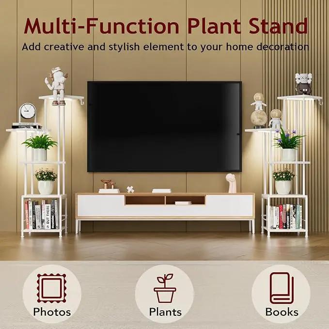 Plant Stand Indoor with Grow Light, 5-Tiered Tall Plant Stand Indoor, Metal Plant Shelf with Hanging Basket Hook and Adjustable Light, Ideal for Living Room, Garden, Patio white, photo 6 of 8