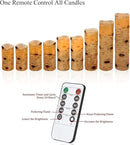 Flameless Flickering LED Candles with Birch Bark Effect - Set of 9 Battery-Operated Real Wax Pillar Candles with 10-Key Remote Control - 2/4/6/8 Hour Timer by CozyNest Decor