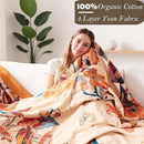 Boho Throw Blanket, 100% Organic Cotton Breathable Soft Lightweight All Season Rustic Bed Throw - Floral Bird Farmhouse Decor Blanket for Sofa Couch Chair Quilt and Gift. 60" x 80" by CozyNest Decor