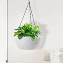 13 inch Large Hanging Planters Plant Pots for Outdoor Indoor Plants with Drainage Holes and Chain, 2 Pack Round Hanging Flower Pots for Garden Home Porch Decor, Speckled White by GreenHaven Gardens