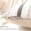 Boho Throw Pillow Covers 18x18 Set of 2 Farmhouse Decorative Cushion Case Striped Square Pillows Cover Chenille Pillow Cases Accent Neutral Pillowcase for Sofa Couch Bed,White by CozyNest Decor