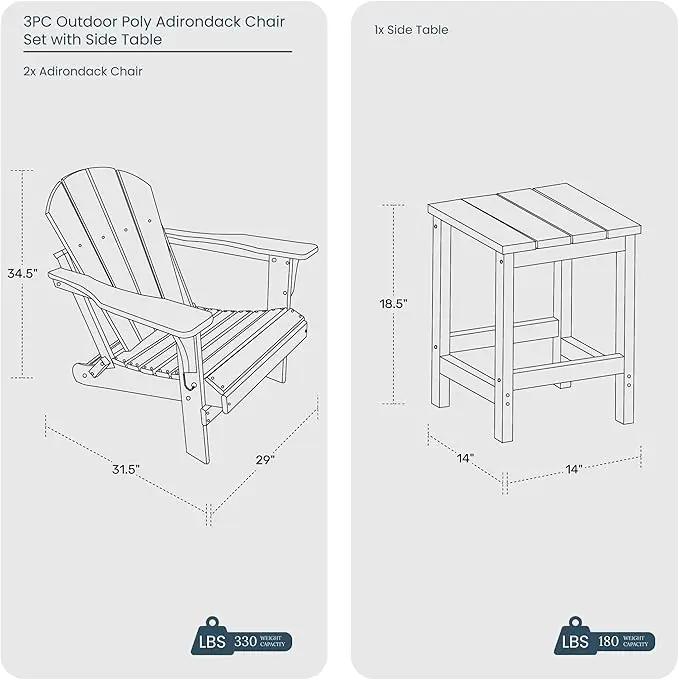 WO Home Furniture Adirondack Chair Table Set of 2 PCS Outdoor Folding Chair w Side Table Weather/UV Resistant for Lawn, Garden, Bon Fire, Balcony (Red), photo 10 of 10