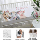 Custom Nursery Crib Bedding Set: Personalized Name 4 Piece Flower Horse Design Baby Crib Sets for Girls - Toddler Double Layer Blanket Set, Comfortable Crib Bed Sheets for Baby Toddlers by TinyTreasures Baby Boutique