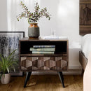 Bme Georgina Solid Wood Nightstand with 1 Drawer & Open Shelf- Fully Assembled Mid Century Modern Side Table - Geometric Pattern Bedside Dresser for Bedroom and Living Room, Mocha by CozyNest Decor