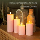 LUSHABOR Flameless Candles, 4 Pack Battery Operated Candles with Remote, Real Wax LED Fake Candles with Timer Flickering for Christmas Wedding Home Party D3 H 5" 6" 7" 9" Pink by CozyNest Decor