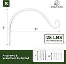 Kingsyard 2-Pack Wall Plant Hanger Outdoor - Heavy Duty Metal Hanging Bracket Hooks for Hanging Plant, Bird Feeders, Lanterns, Wind Chimes Outdoor & Indoor, 8-Inch/White by GreenHaven Gardens