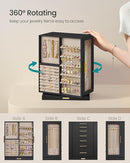 SONGMICS Jewelry Box 360° Rotating, Jewelry Storage Case with 7 Drawers, Jewelry Organizer, Glass Window, Spacious, Vertical Jewelry Storage, Open Design, Great Gift, Ink Black UJBC201B01 by TinyTreasures Baby Boutique
