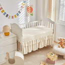 Mini Crib Bedding Set 3 Pieces Baby Boho Quilted Tufted Ruffles Comforter with Fitted Sheet and Ruffled Bed Skirt - Cute Shabby Baby Bedding Fits Mini Crib Only Cream White by TinyTreasures Baby Boutique
