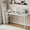 Frylr Small Folding Computer Desk – 55.1 Inch Portable Table for Craft and Study, Lightweight Desk for Small Spaces, Foldable Laptop Table Built-in AC/USB Outlets for Convenience, White by CozyNest Decor