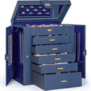 AKOZLIN Extra Large 6-Tier Jewelry Box Organizer Functional Huge, 5 Drawers Leather Jewelry Storage Case for Women Girls Ring Necklace Earring Bracelet Holder Organizer with Mirror Blue by TinyTreasures Baby Boutique