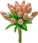 Mandy's Artificial Tulips 20 Stems Light Brown PU Faux Flowers for Wedding Home Decor 13.5 Inch by CozyNest Decor