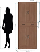 Brown Kitchen Pantry, 71" Tall Storage Cabinet with Doors and Drawer for Kitchen, Hallway, Office