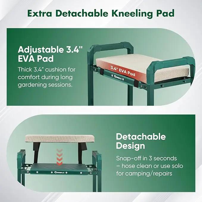 Garden Kneeler and Seat Foldable Kneeling Chair with Extendable Legs & Thickened Pad,Heavy Duty Foldable Gardener Stool with Tool/Storage Bags for Grandparents Gardeners, photo 8 of 9