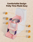 3-in-1 Potty Training Toilet, Toddler Toilet Seat with Step Stool, Foldable Potty Ladder with Potty Chart, PU Cushion, Splash Guard, Anti-Slip Steps & Urinal for Girls & Boys, Pink by TinyTreasures Baby Boutique