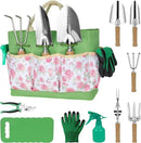 LeMotech Garden Tools Set, 10-Piece Heavy Duty Garden Hand Tools Kit with Wooden Handle, Durable Organizer Bag for Garden Supplies, Gardening Gifts for Women Grandmother, Pink Floral Pattern by GreenHaven Gardens