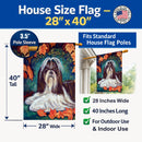 Autumn Leaves Shih Tzu House Flag 28x40 Porch Sleeve Pole Decorative Outside Yard Banner Artwork Wall Hanging, Polyester