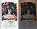 Autumn Leaves Shih Tzu Ceramic Night Light Compact, UL-Certified, Ideal for Bedroom, Bathroom, Nursery, Hallway, Kitchen, 6x4x3, Multicolor
