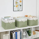 Bidtakay Large Fabric Baskets for Organizing [3-pack] Closet Organizers and Storage Baskets for Gifts Empty Foldable Nursery Baskets for Toy Storage 15 X 11 X 9.5 Inches (White&green) by TinyTreasures Baby Boutique