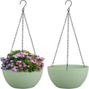 8 inch Small Hanging Planters Plant Pots for Indoor Outdoor Plants, 2 Pack Hanging Flower Pots with Drainage Holes and Chain for Garden Porch, Plastic Hanging Baskets for House Plants, Green by CozyNest Decor