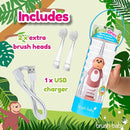 brush-baby WildOnes™ Rechargeable Kids Electric Toothbrush – Monkey | Flashing Lights, 2-Min Timer, Waterproof, 3 Brush Heads | Toddler & Child Toothbrush Ages 0-10 | Soft Bristles by TinyTreasures Baby Boutique