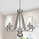 5-Lights Modern Pendant Light Fixtures, Wagon Wheel Dining Room Chandelier in Brushed Nickel, Hanging Ceiling Home Lighting for Foyer Kitchen Bedroom by CozyNest Decor