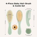 Yoofoss 4 Piece Baby Hair Brush and Comb Set，Wooden Baby Hair Brush with Natural Ultra Soft Goat Hair, Baby Comb Set for Boy, Girl - Green by TinyTreasures Baby Boutique