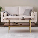 Rectangle Coffee Table, Mid-Century Modern Design, L41 W21 x H17, for Living Room, 2-Tier Structure, Amber Glass Top and Walnut MDF Shelf, Sleek Conical Metal Legs with Gold Finish by CozyNest Decor